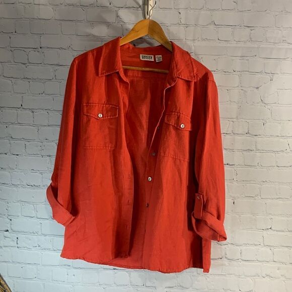 Chico’s Design Womens Linen Blend Roll Sleeve Blouse Size  2 - Picture 1 of 5